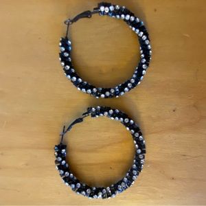 Black & Silver Rhinestone Hoop Earrings 💎
